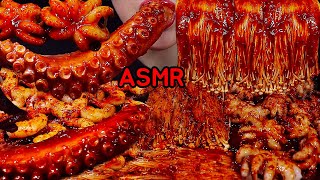 ASMR ऑक्टोपस, मशरूम JAMUR ENOKI BIG(GIANT) REAL SPICY OCTOPUS (*RECIPE) SPICY ENOKI MUSHROOMS SPICY