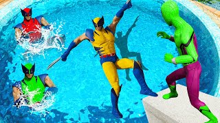 GTA 5 Rainbow Spiderman & Rainbow Wolverine Epic Water Ragdolls Jumps Fails(Funny Moments)