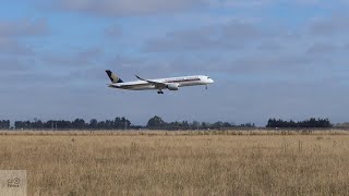 Singapore Airlines A350-941 arrival at Christchurch Airport 23 March 2024 (SQ297) - 9V-SMP