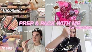 pack, prep, & glow up with me for vacation (shopping, nails, henna freckles, lash extensions)