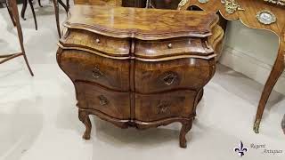 Antique Italian Venetian Walnut Bombe Commode Chest