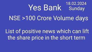 Yes Bank Share Volume above 100 Crores ✈️ Yes Bank Positive News List ✈️ Yes Bank Latest News Today