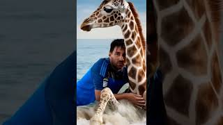 Messi Saves Giraffe from the Sea 🌊🐾 #Shorts #AnimalRescue #MessiMagic #animals