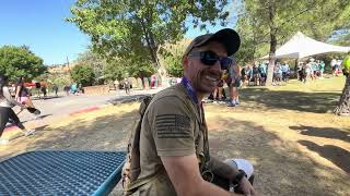 Double amputee John Bateman speaks after finishing the Bisbee 1000 Stair Climb Saturday.