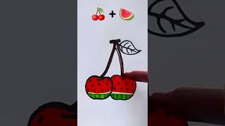 🍒+🍉 mix drawing #shorts #satisfying #trending