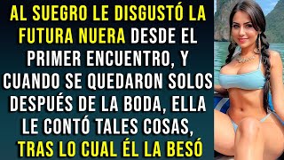 El suegro se quedó a solas con su nuera después de la boda y la besó.