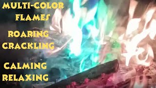 Holidays| Multicolor Fire Cozy Roaring up Close Crackling  | Colorful Visuals| Sounds to relax