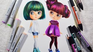 Drawing Blythe dolls -- Copic sketch and promarkers -- Timelapse.