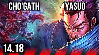 CHO'GATH vs YASUO (TOP) | Rank 6 Cho, 1700+ games, 9/2/9 | NA Challenger | 14.18