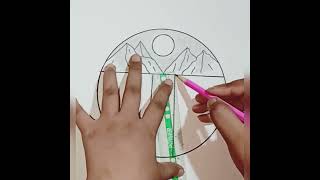 #Easy Circle Scenery Drawing#mountain and river landscape drawing#step bye step#