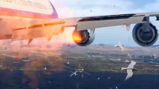 Bird Attack on Plane, B747 Air Force One, Engine Fire, Emergency Scenarios