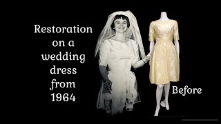 Cleaning and repairing a 1960’s acetate satin and lace wedding dress worn in 1964 #vintage