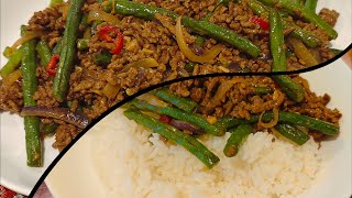 Idea from Chinese restaurant "SNAKE BEAN AND MINCE BEEF" (Kacang panjang daging cincang)#easycooking