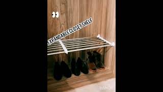 Expandable closet shelf for wardrobe, kitchen and bathroom.