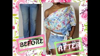 🍭93🍭~ DIY:Recycle ton jean en un ensemble short + haut tendance..2018!