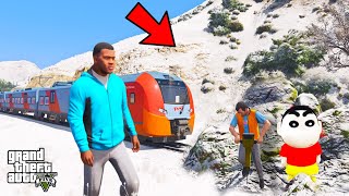 Franklin and Shinchan Traveling Super Fast Train with Michael or Train is stuck in Rocks in GTA V