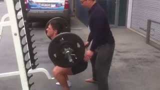 117kg below parallel squat (150% of bodyweight) Barbell squats 28 reps