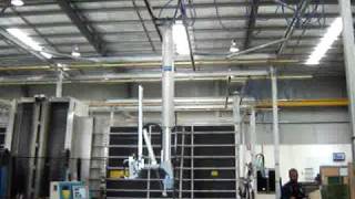 The Glass Racking Company Light Rail Crane with Armitec Lifter loading