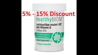 Discount - HealthyBiom, Lactobacillus Reuteri LRC with Vitamin D, 5 Billion CFUs, 60 Veggie Capsules