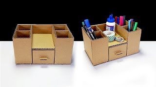 DIY Desktop Organizer by cardboard | สอนทำกล่องใส่เครื่องเขียนจากลังกระดาษ