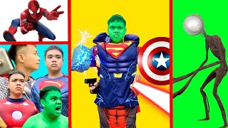 Superhero Made Of All Superheroes VS Siren Head Light Bulb Head  - Fun Hulk