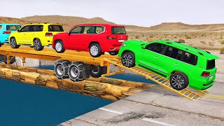 Toyota Cars vs Train | Truck Man Flatbed vs Train Beamng.drive 131