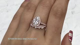 Pear Halo Diamond Moissanite Ring and Crown Diamond Ring Bridal Set