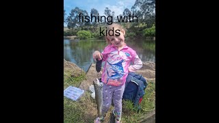 South Esk River. Taking a kid fishing