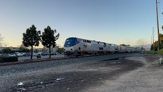 Amtrak P42 155 leads CoastStarLight 11 past Gonzales train crossing (400 sub special)