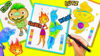 Disney Pixar ELEMENTAL Coloring Ember, Wade, Clod, Lutz