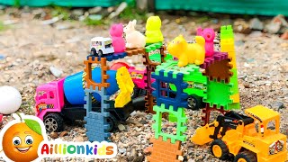 Bridge Construction Vehicles Concrete, Road Roller,Fire Truck,Train,Transporting Cars|Aillion TOYS