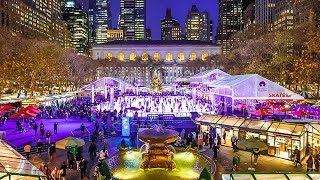 A Christmas 🎄 Walk Through Bryant Park's Winter Village, New York | 4K HDR