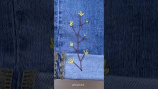 Yellow Floral Embroidery on Jeans #creativesewing #embroiderytips #handsewing #beginnerembroidery