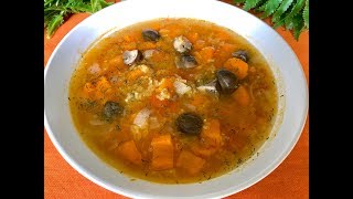 Lectin free soup | Vegan sweet potato, mushroom and  red lentil soup recipe