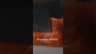 Slicing succulent salmon with pure elegance. So satisfying.