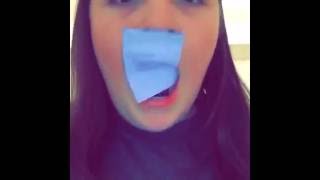 Girl sucks in blue paper