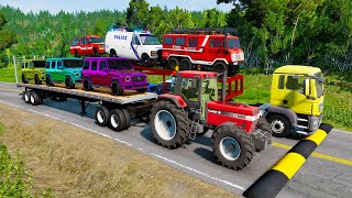 Double Flatbed Trailer Truck vs Speed Bumps | Busses vs Speed Bumps | Beamng Drive #2