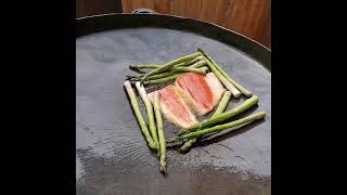 Cooking up Sockeye Salmon and Asparagus in my Cowboy Wok