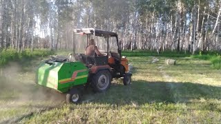 Прессуем сено. Минитрактор Уралец и Прессподборщик 0850