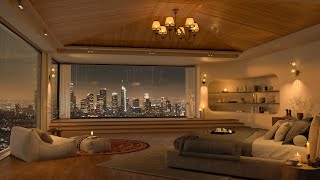 4K Rainy Night Jazz Retreat - Luxury Bedroom with Soothing City Views and Melodic Ambiance 🌧️🎷