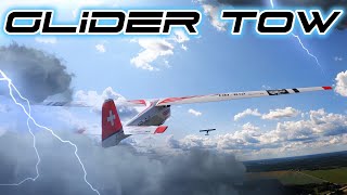 RC Glider SPATZ-55  Tow Launch AND WINDEX 1200C Flight. FPV Drone Amazing Chasing Shots, RC airplane