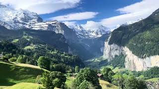 View of the Lauterbrunnen Vally from the Wengernalp cog railway