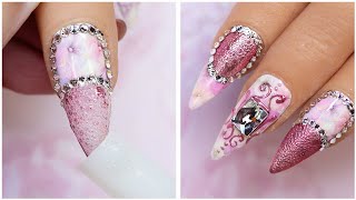 New Nail Art 2023 ✨ Floral Rose Gold Leather Nail Design!