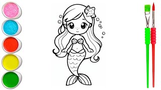 Princess Mermaid Drawing, Painting and Coloring for Kids & Toddlers |How to Draw Princess Mermaid