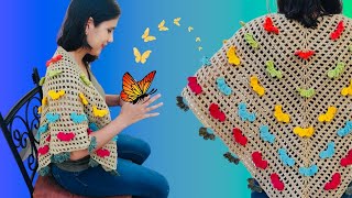 Chal de Mariposas Tejido en Crochet Butterflies Shawl