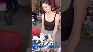 Beautiful & Cute Girls Cutting Durian in Bangkok -Thai Street Food