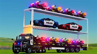 FS22 MACK POLICE TRUCK TRANSPORTING COLORED POLICE CARS &  MOTORCYCLES