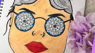 Specs Mandala art | girl wearing round glasses drawing | step-by-step process video for beginners