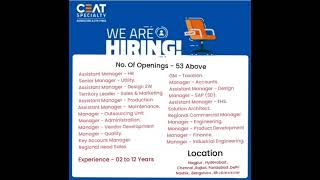 CEAT RECRUITMENT / FRESHER ELIGIBLE