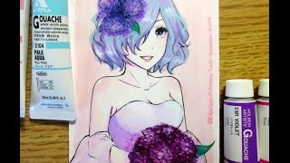 Gouache Speedpaint: Touka & Hydrangeas